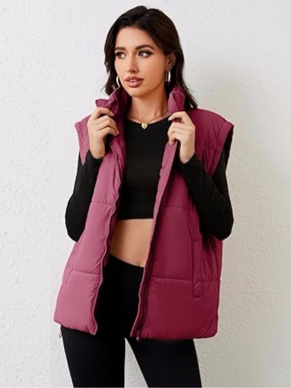 COTTON ON BODY Recycled Puffer Vest Red Plum Burgundy Sleeveless Jacket M/LNWT
